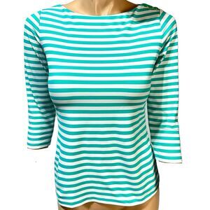 J. Mclaughlin Wavesong Striped Boat Neck Catalina Cloth Top Women 3/4 Sleeve XS